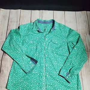 St. John's Bay Button-down, Cotton Long-sleeved, Large, Green Floral